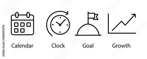 calendar, clock, goal, growth symbol vector illustration