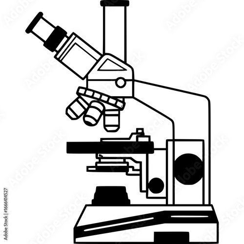Microscope Illustration: This illustration showcases a detailed microscope, its lenses and structure, representing the tools used in scientific research and discovery. 