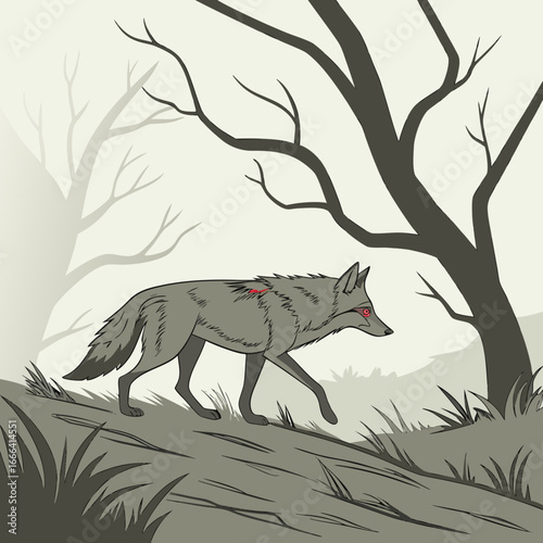 Mutated Fox with Red Eyes and Scars in Toxic Forest – AI-Generated Apocalyptic Art