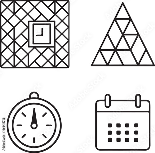 Geometric Patterns and Time Management Icons