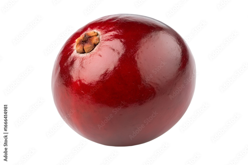 Obraz premium Close-up of a single, vibrant, fresh red cranberry against a clean white background, perfect for illustrating healthy eating habits