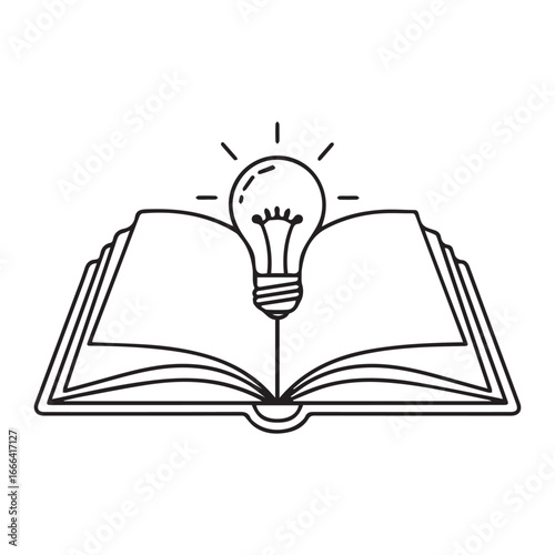 Open book with a glowing light bulb above signifying knowledge and new ideas emerging
