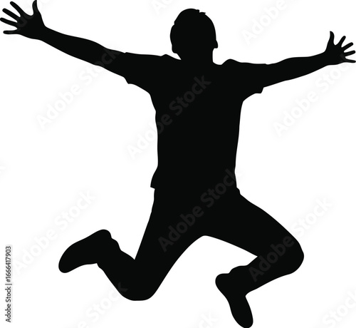 Vector art of silhouette of a man jumping with joy and excitement, celebrating success