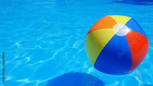A Colorful Beach Ball Floating Serenely in the Crystal Clear Water of a Swimming Pool