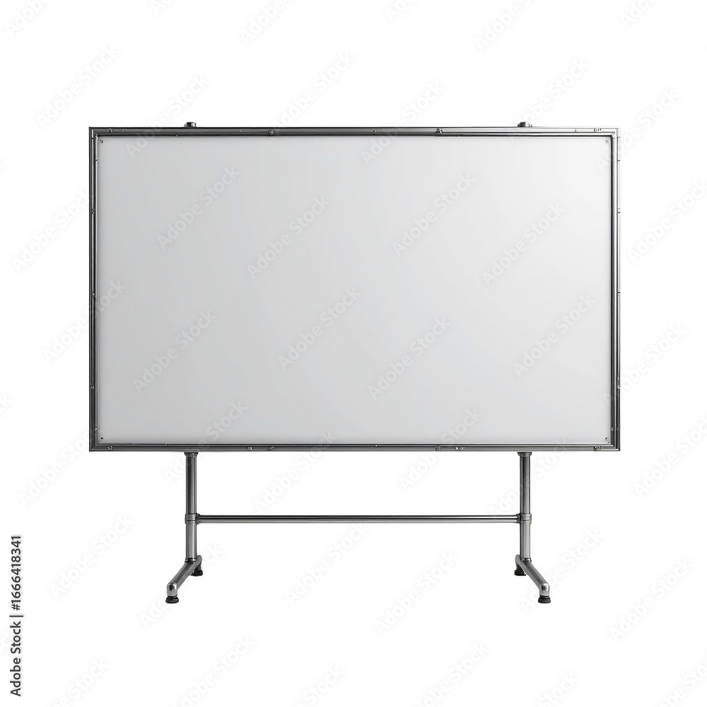 Fototapeta premium Large Blank Whiteboard On A Metal Stand Isolated Transparent Background The Board Has A Silver Frame