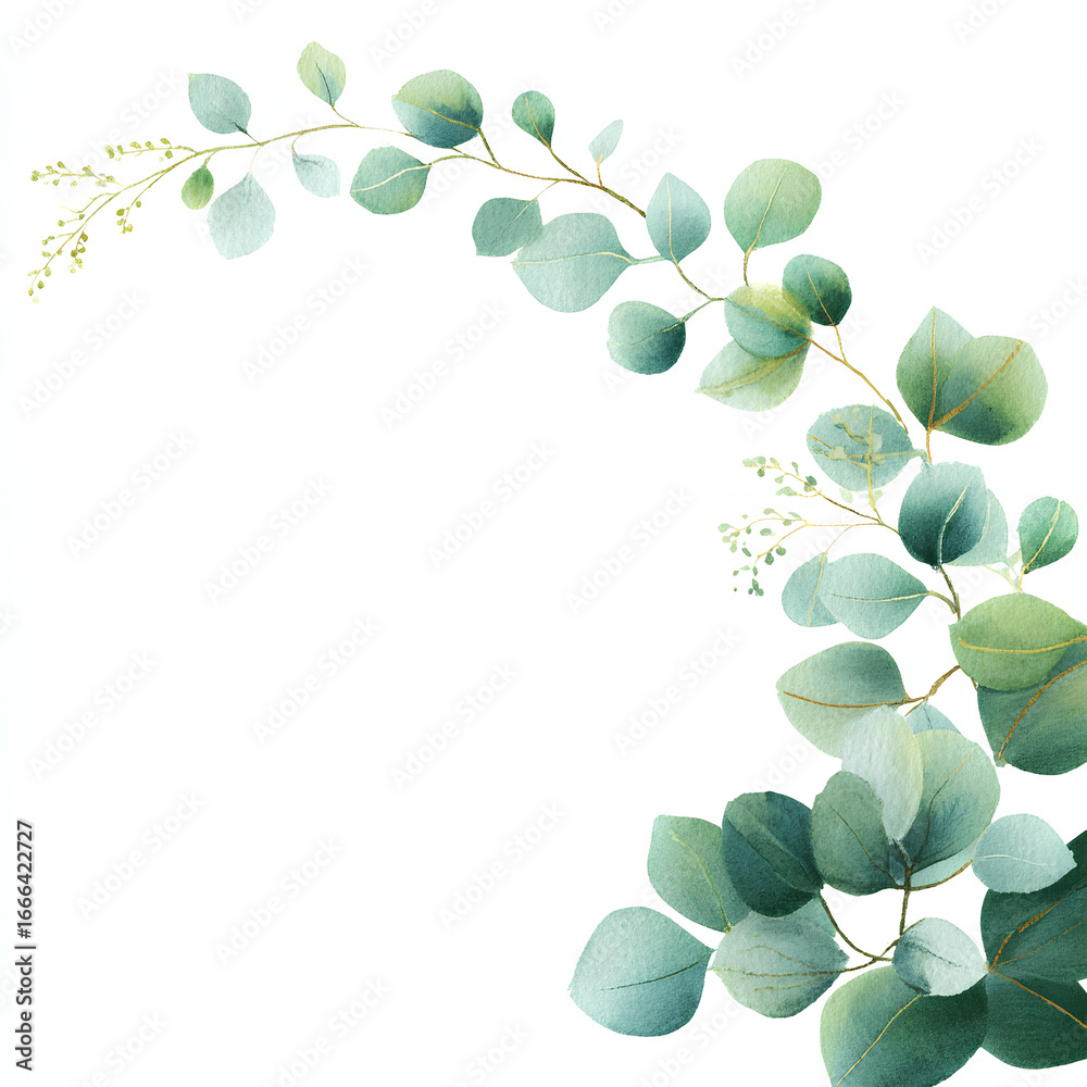 Obraz premium simple green leaf garland in arch layout, watercolor soft tones