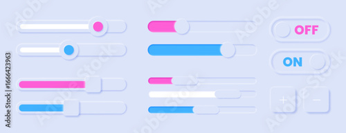 Scroll bars, button icons or sliders vector set. Web design elements for internet page or website. Scrollbar, menu graphic ui interface scrolls control, brightness controllers or volume slider icons