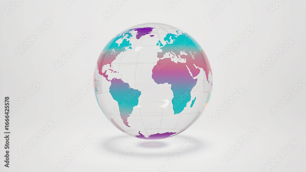 Fototapeta premium Globe with Colorful Continents on Soft White Background