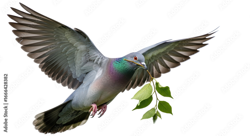 Naklejka premium Isolated Pigeon Flying with Branch