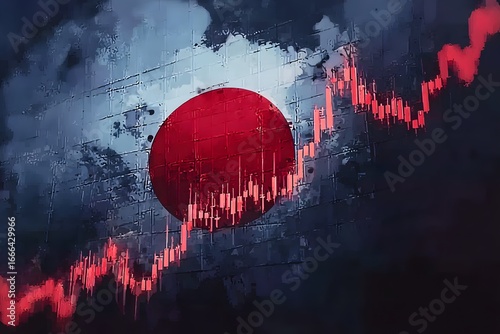 Fototapeta Naklejka Na Ścianę i Meble -  A red stock market graph with the japan flag on it  