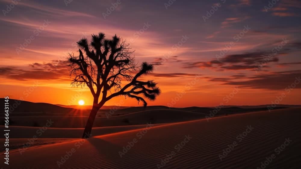 Epic Sunset Scenery with Silhouette of a Joshua Tree in the Mojave Desert Landscape video Epic Sunset Scenery with Silhouette of a Joshua Tree in the Mojave Desert Landscape video