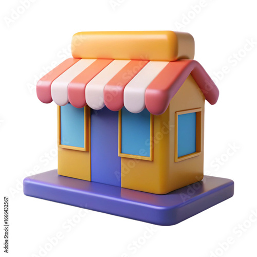 3D Rendered Small Storefront Icon (Orange and Purple Awning)