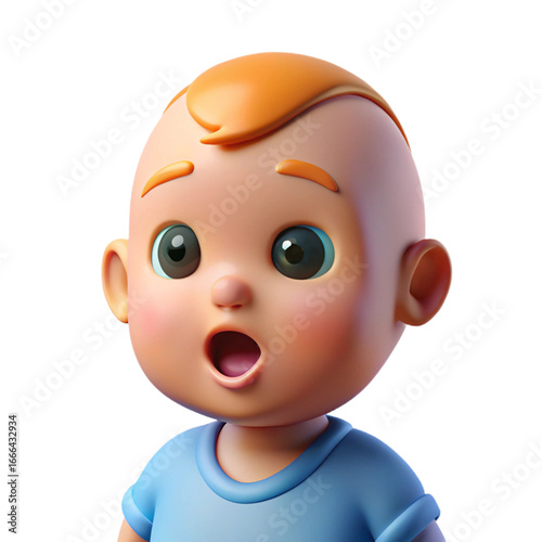 3D Cartoon Baby Avatar Surprised Expression (Ginger Hair)