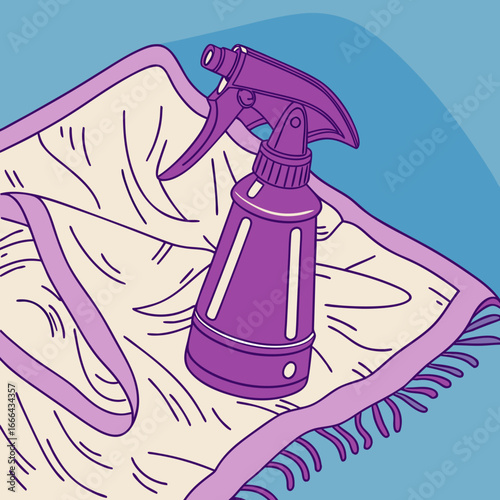 Colorful Spray Bottle and Cleaning Cloth – Vector Housekeeping Illustration
