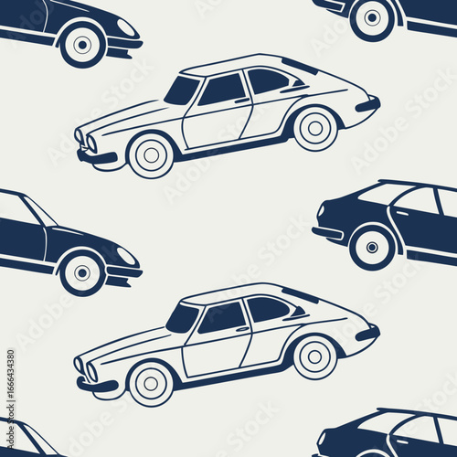 Classic Coupe Car Line Art Seamless Pattern (Two Tone)