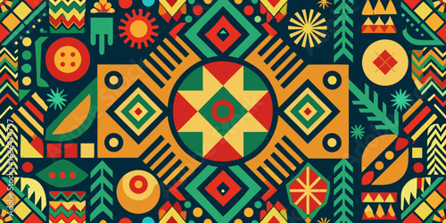 Bright Colorful Tribal Ethnic Geometric Seamless Pattern