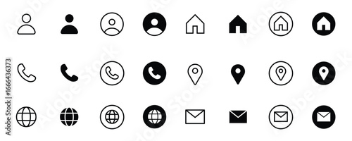 Contact us icon set for website and app design, business card icon set. web icon vector