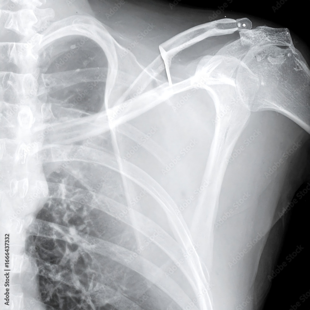 Obraz premium Shoulder X-ray showing fracture repair