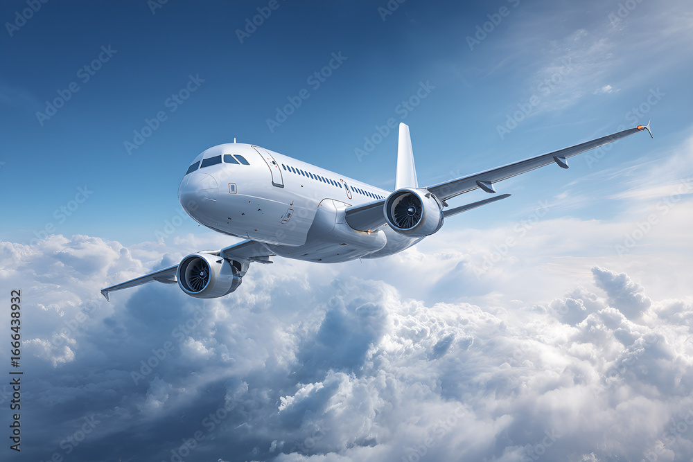 Obraz premium An Airbus A319 airplane flying high in the sky.