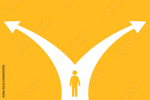 分岐点のイメージイラスト、人生の選択、黄色の背景