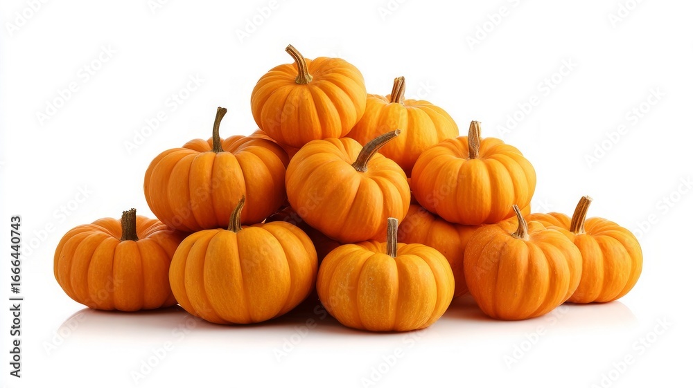 Pile of vibrant mini pumpkins on white background. AI image Pile of vibrant mini pumpkins on white background. AI image