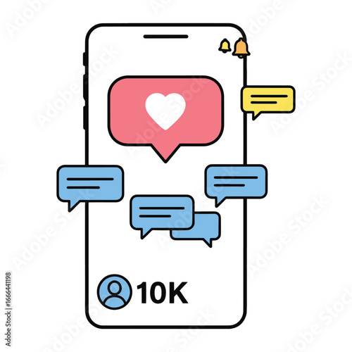 Social media notifications on phone, likes and messages concept vector