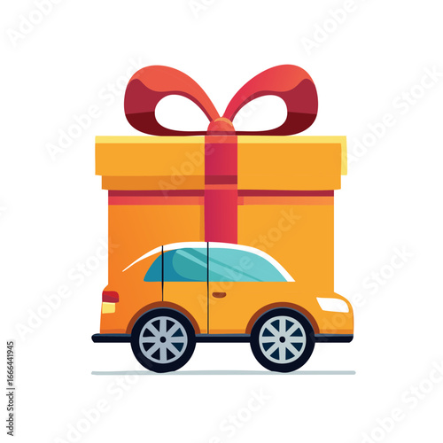 Cartoon Car with Gift Box Delivery Service Concept Illustration