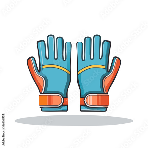 Cartoon goalkeeper gloves with blue palms and orange edges for catching balls