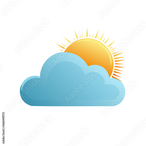 Sunny Skies Graphic Illustration of Sun partially Covered by a Cloud with a Clean Artistic Design