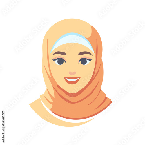 Woman portrait smiling wearing beige hijab headscarf traditional Muslim veil for head covering cultural clothing