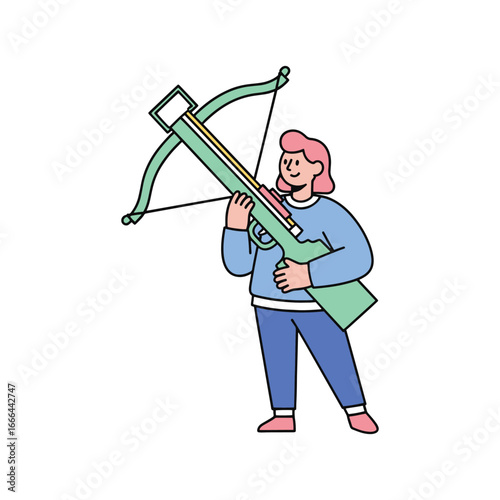 flat vector Person holding a modern crossbow