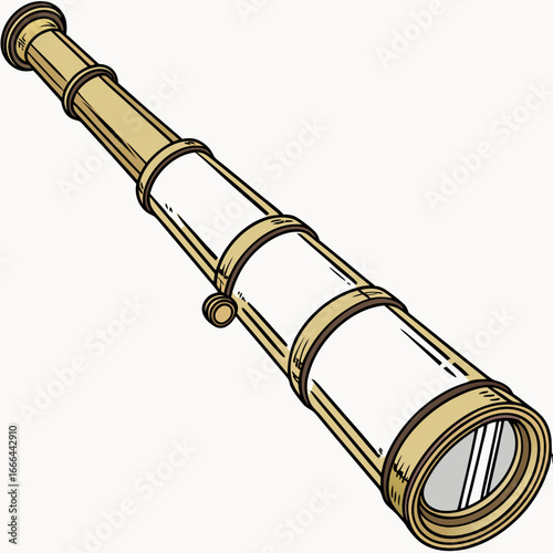 Illustration of a vintage brass telescope, a classic optical instrument for exploration