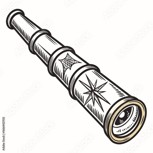 Illustration of a vintage telescope spyglass used for nautical navigation