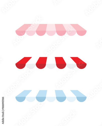 Colorful striped store awnings set isolated on transparent background.