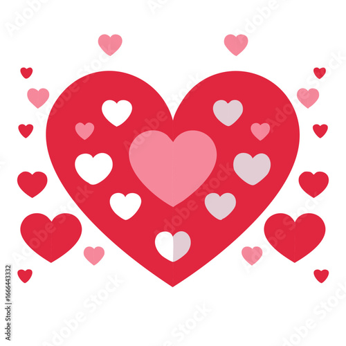 Abstract hearts background design with red, pink, and white valentine's day icons floating around love symbol