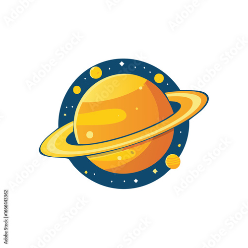 Saturn Vector Illustration with Rings Orbiting in Space with Stars and Planets