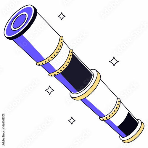 Vector art of modern telescope with retro design for space exploration and astronomical observation