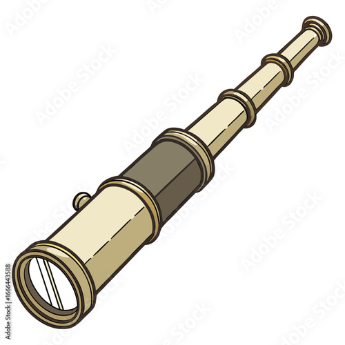 Vector art of vintage spyglass telescope, an antique nautical instrument for sea exploration and adventure