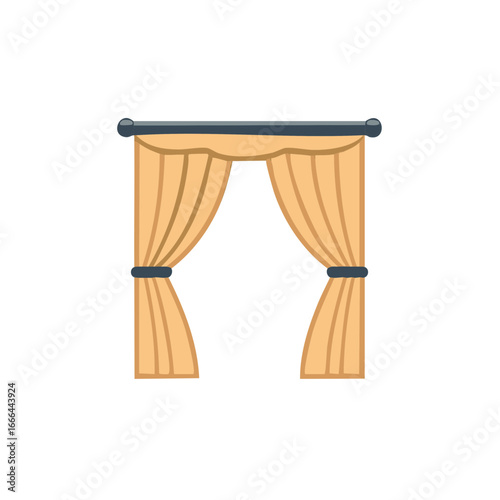 Simple Illustration of Decorative Curtains Draped in an Elegant Style Over a Rod with Tied Accents