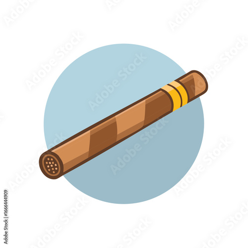 Cartoon Cigar with Yellow Band Illustration on Blue Circle Background