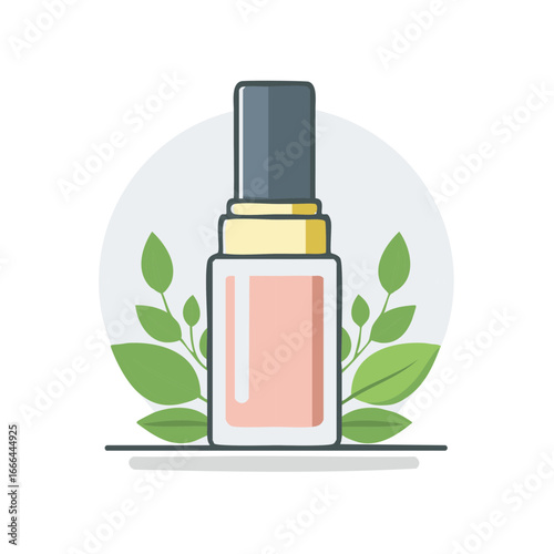 Illustrated bottle with natural elements for beauty, cosmetics, health and wellness products