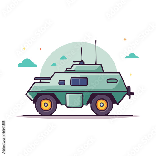 Green Armored Military Vehicle With Wheels Illustration and Cartoon Aesthetic