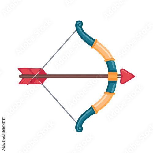 Colorful Bow and Arrow Illustration Ready to Shoot, Archery Weapon Design
