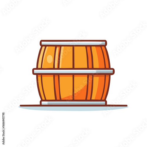 Isolated golden wooden barrel illustration with silver bands and dark outline, barrel illustration