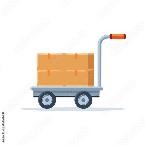 Cart with stacked cardboard boxes, logistics and shipping services, business distribution, delivery concept, flat vector illustration