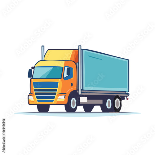 Stylized Semi Truck Vector Illustration of Orange Cab and Light Blue Cargo Trailer