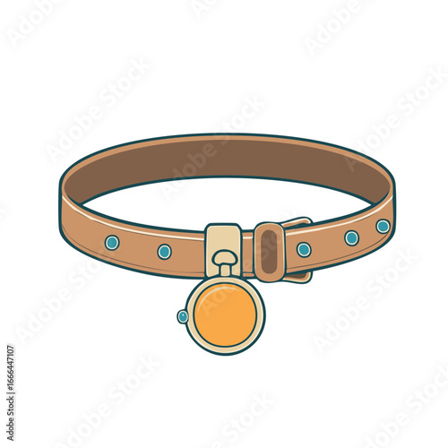 Tan leather pet collar with golden tag accessory for animal identification and style