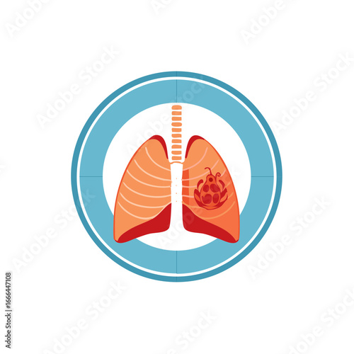 Lung Cancer Cell Growth Graphic in Circle Border Illustration