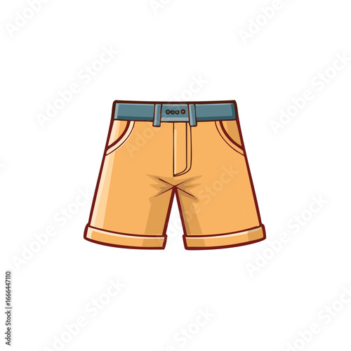 Cartoon yellow shorts with blue belt illustration with simple design for summer fashion, clothing concept