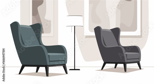 A serene and stylish living space with two comfortable armchairs and contemporary decor vector illustration